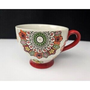 Tabletops Gallery ROBIN Coffee Mug Footed Pedestal Embossed Floral Mandala BOHO
